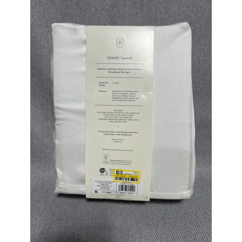 Threshold Cool TENCEL Lyocell Sheet Set Twin/XL Twin White 320 TC Sateen New